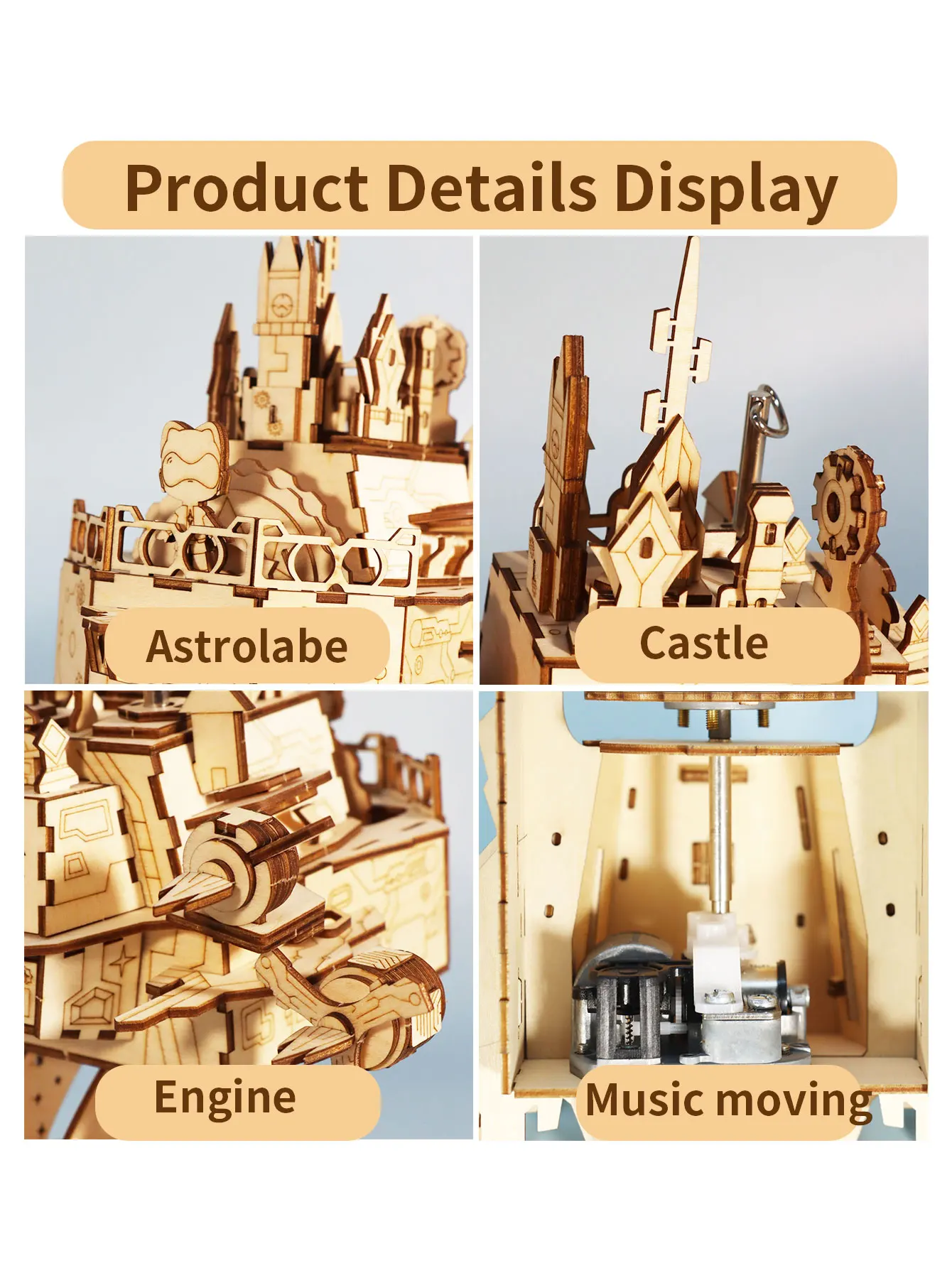 3D Wooden Puzzles Moving Castle Music Box kits Castle Building Model DIY Crafts Birthday Gift for Women