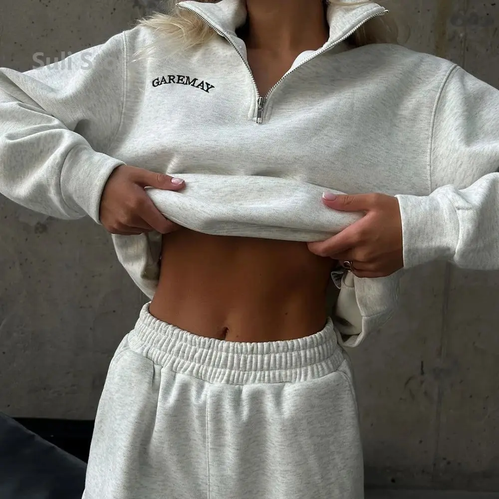 

2025 European American New Versatile Casual Fashion Thickened Embroidered Long Sleeve Sweatshirt and Long Pants Two-Piece Set