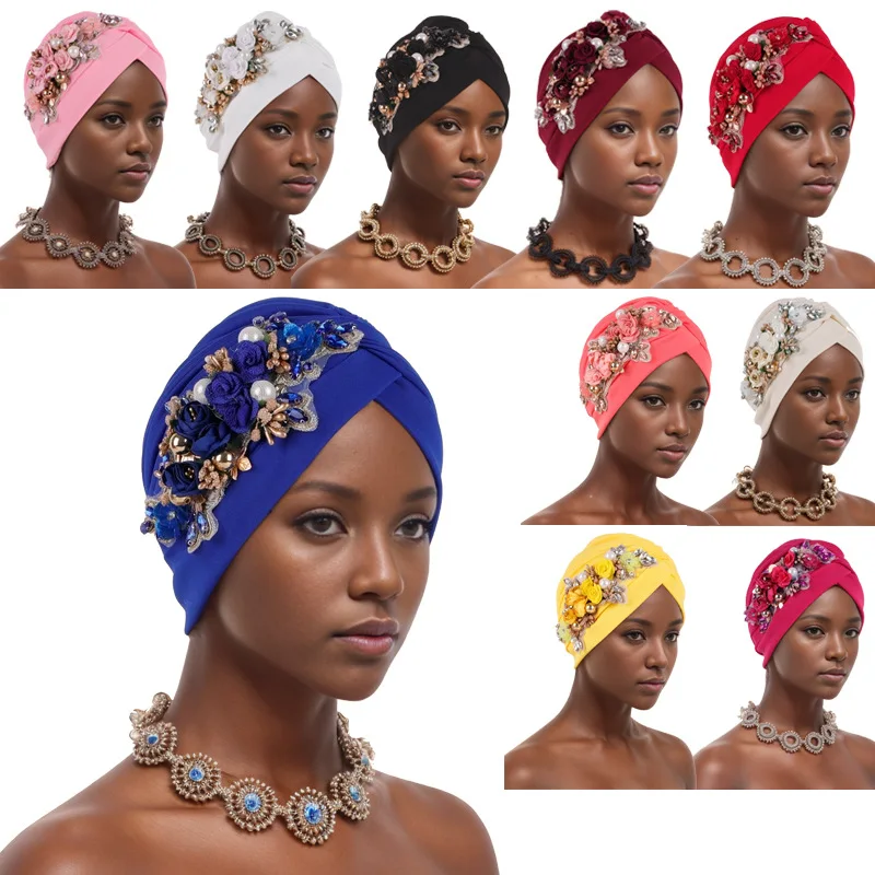 

2024 New African Women's Turban Cap Nigeria Auto Gele Headtie Already Made Wedding Geles Female Head Wraps with Diamond Flower