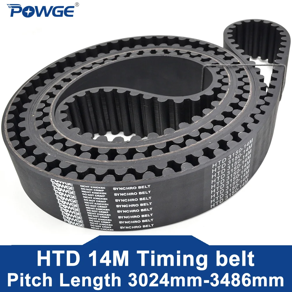 POWGE HTD 14M Timing belt Lp= 3024 3038 3080 3094 3108 3136 3150 3220 3304 3346 3360 3374 3416 3430 3486 Width 25-125mm Rubber