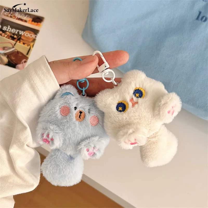 Cute Plush Long Tailed Cat Keychain Kawaii Cartoon Doll Toy Bag Pendant Key Ring Keyring Accessories For Women Girls Couples