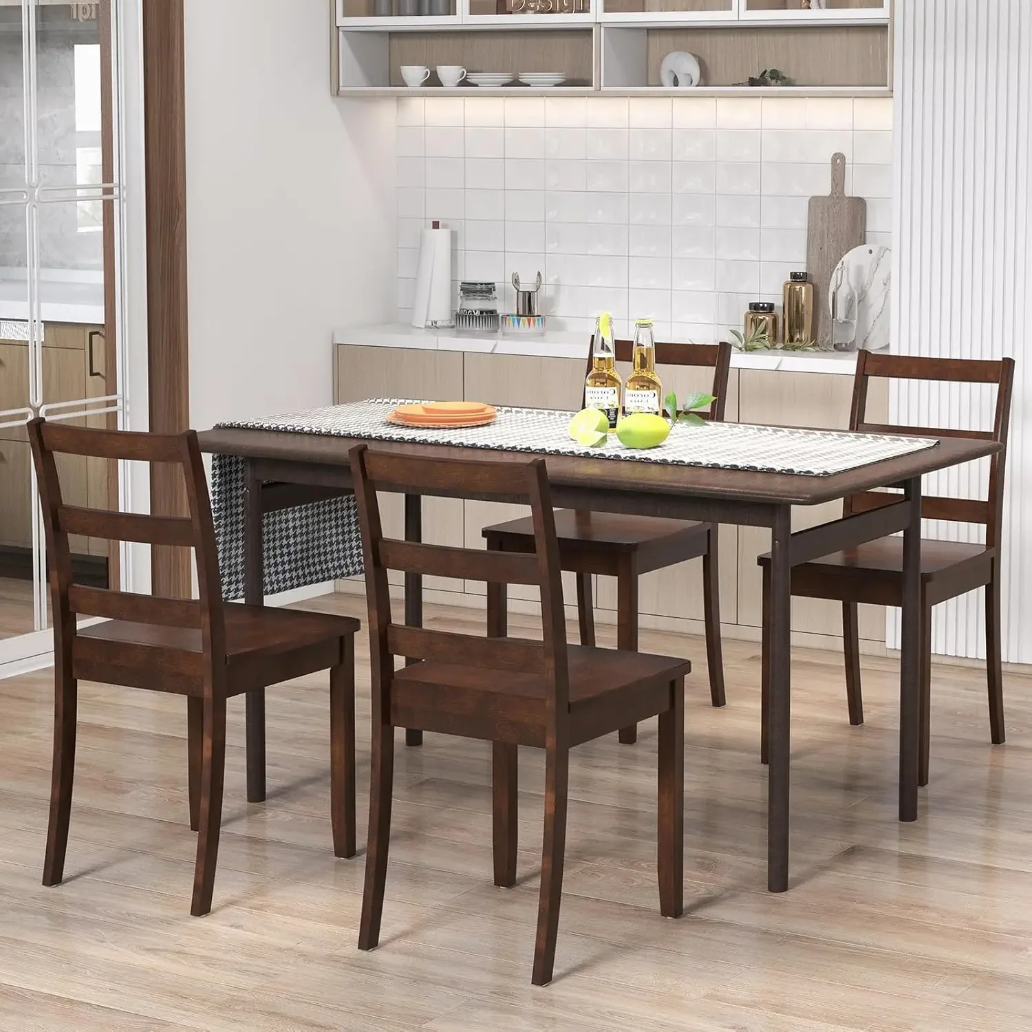 Wood Dining Chairs Set of 4 Walnut- Wooden Armless Kitchen Chairs with Solid Rubber Wood Legs, Non-Slip Foot Pads, Max Load 400