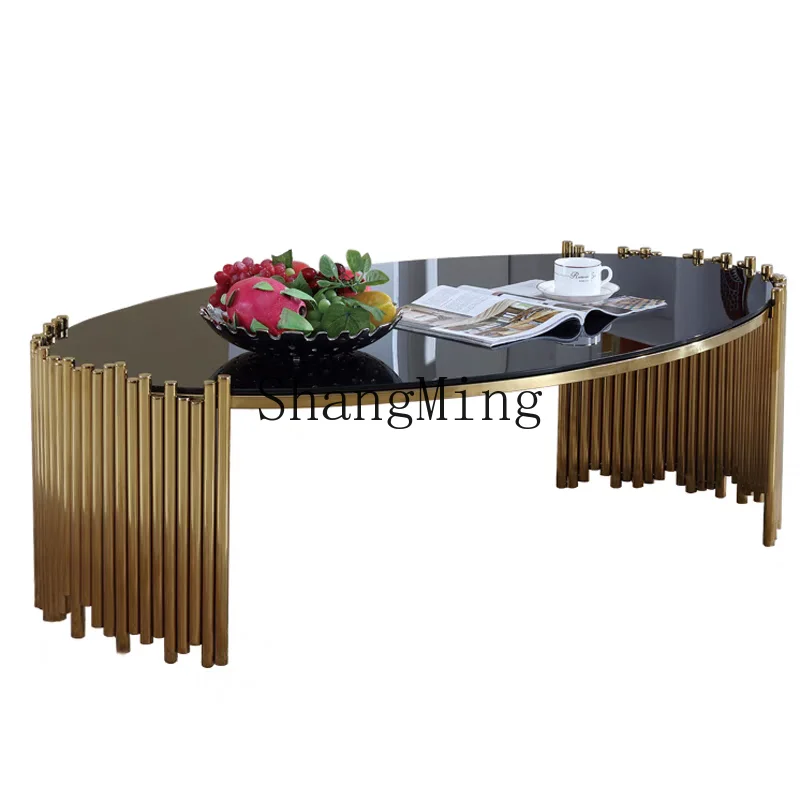 

DHY stainless steel rose rock slab edge corner light luxury bedroom bedside glass table