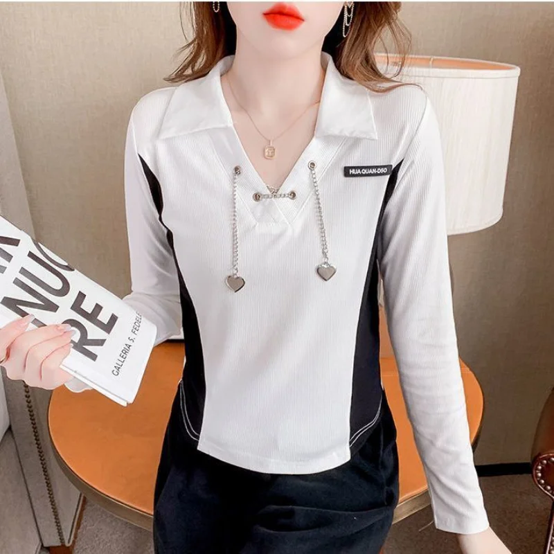 Spring Women\'s Polo Neck Tee Shirt Autumn Streetwear Clothes T Shirts for Women Long Sleeve Korean Fashion Clothing Casual Top