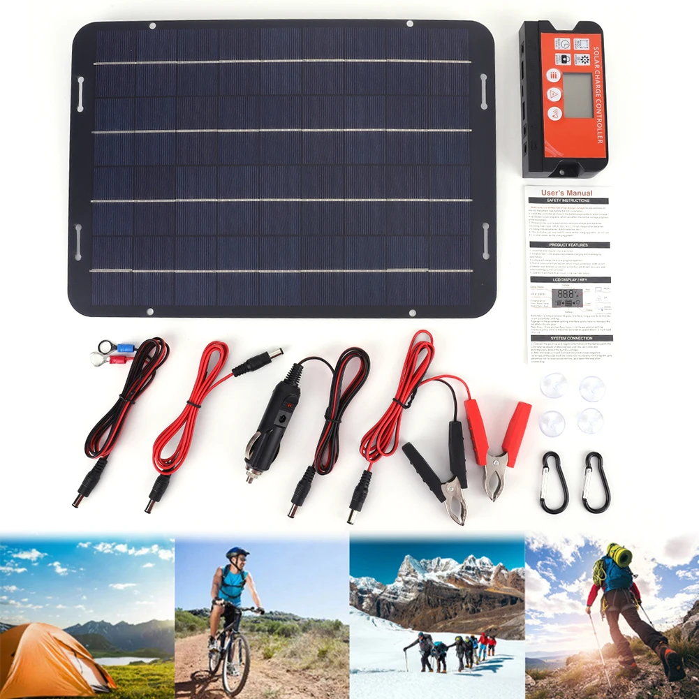 12W Solar Car Battery Charging Kit with Solar Charge Controller Solar Panel Battery Charger High-Efficiency for RVs Vans Boats