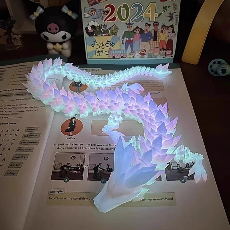 22/30/45cm Luminous 3D Printed Dragon Glow in The Dark Flying Dragon Rotatable Articulated Wing Dragons Home Ornaments New