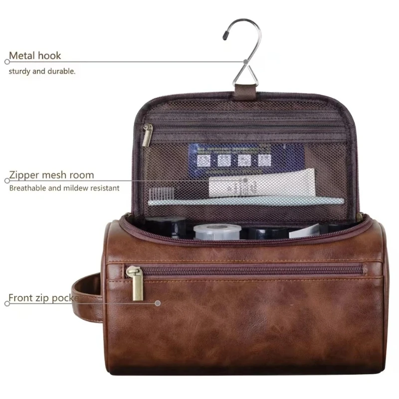 Neceser de lujo Vintage de PU para hombre, neceser de viaje para negocios, estuches de maquillaje para cosméticos, organizador de almacenamiento colgante para hombre, bolsas de lavado