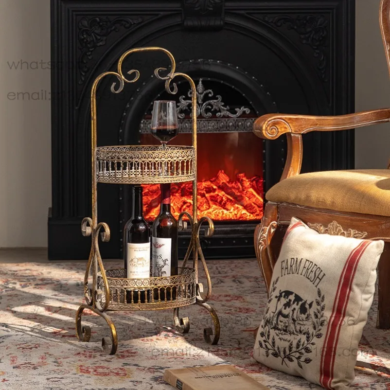 European Style Old Iron Sofa Side Table Living Room Floor-to-ceiling Multi-layer Storage Rack Small Apartment  Corner Table