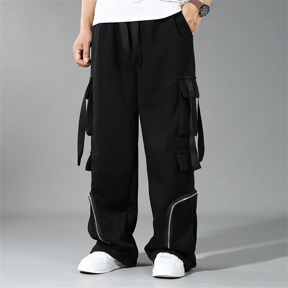 Streetwear Cargo Pants Men Plus Size 12XL Fashion Casual Ribbon Straight Pants Male Elastic Waist Trousers Big Size 10XL