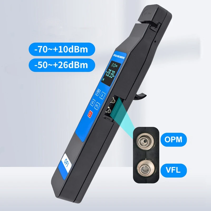 Identificador de fibra óptica, VFL integrado de 10Mw y medidor de potencia óptica, herramienta FTTH con funciones OPM -50-+26Db