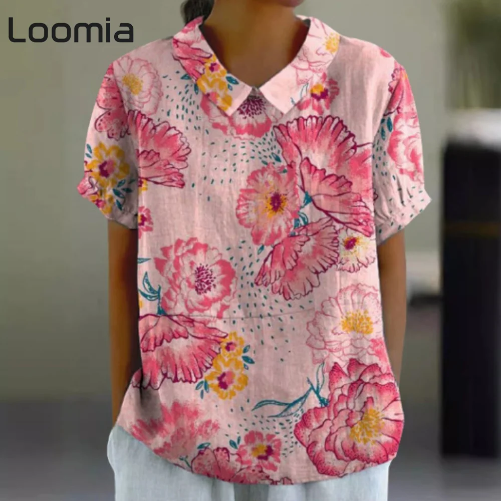 

Oil on Canvas Floral Graphic T Shirts Summer New Woman Clothing Korean Reviews Many Clothes Lapel Woman Clothes Street Tops Tee
