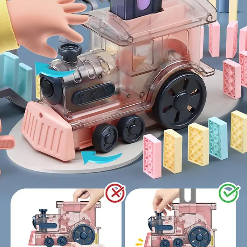 Set di domino per bambini Piccoli treni elettrici automatici Macchina per domino creativa con luci e suoni Giocattoli STEM per bambini Divertimento