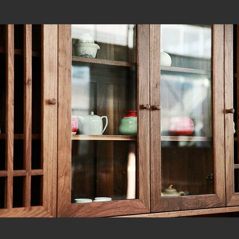 Black walnut solid wood side cabinet dining side tea cabinet storage new Chinese style