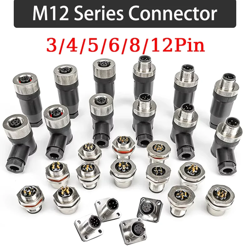 

5/20 PCS M12 12mm Connector Aviation Panel Back/Front Mount Flange Socket Sensor Connector IP67 Waterproof Straight/Right Angle