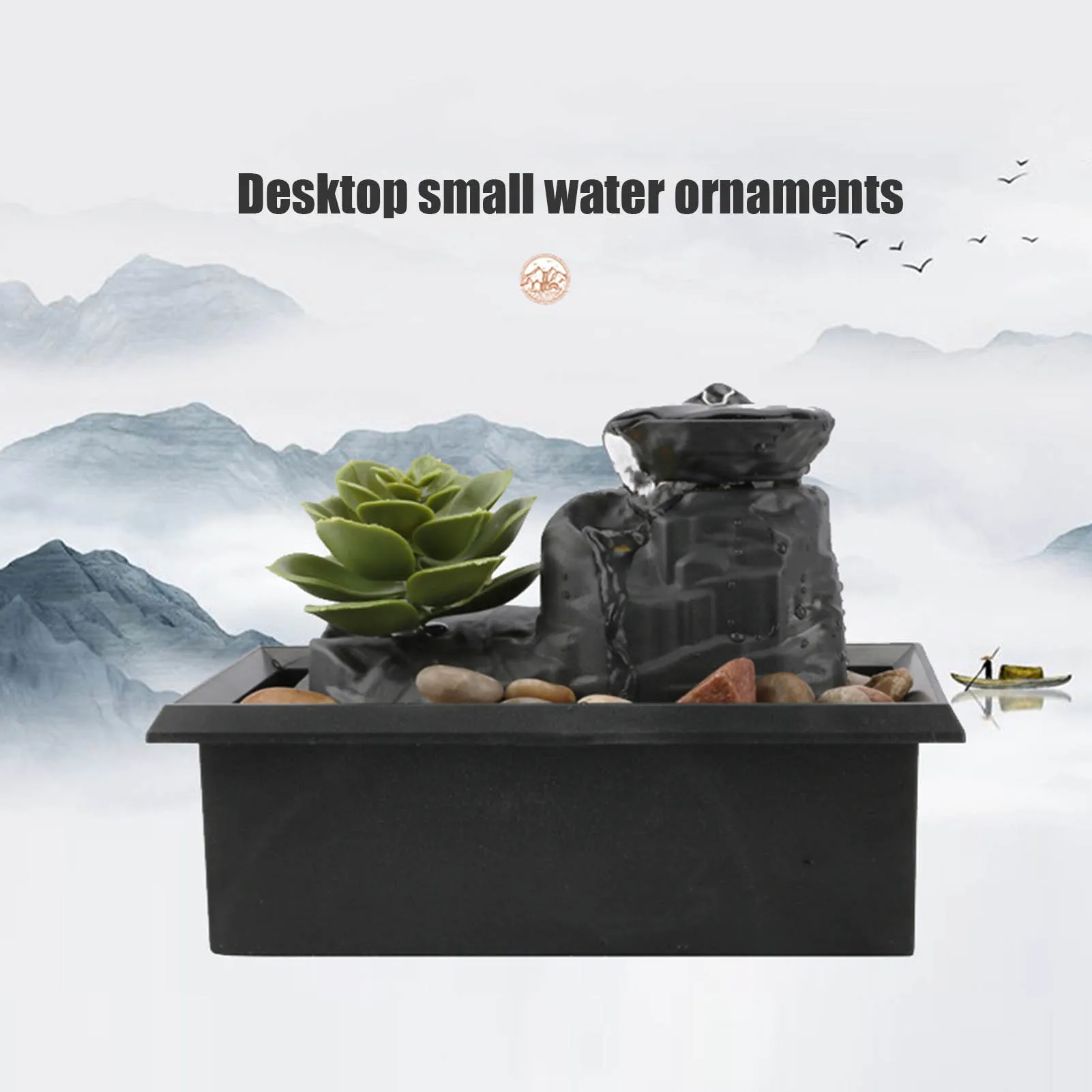 

Small Relaxation Waterfall Desktop Fountain Ornament With LED Flowing Water Decoration Create Peaceful Atmosphere For Home