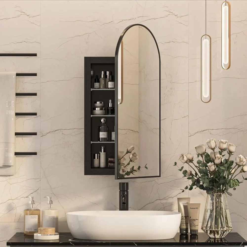 

Arched Medicine Cabinet with Mirror,Recessed Medicine Cabinet Mirrors for Bathroom Cabinet with Mirror,Arched Metal Edge