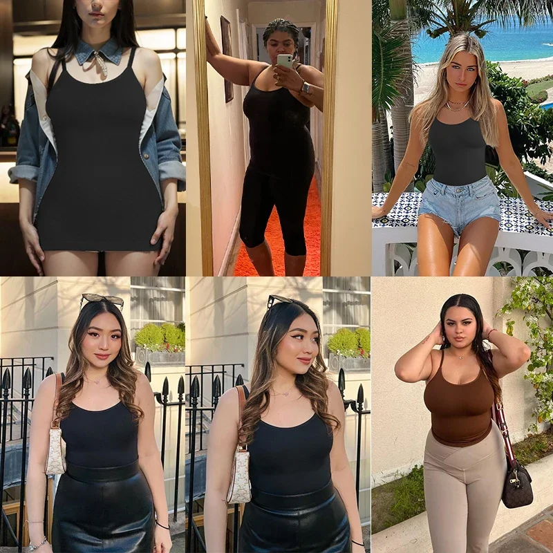 Crew pescoço compressão cami barriga e cintura controle corpo shapewear camisola verão topos preto nu suave emagrecimento colete 3xl