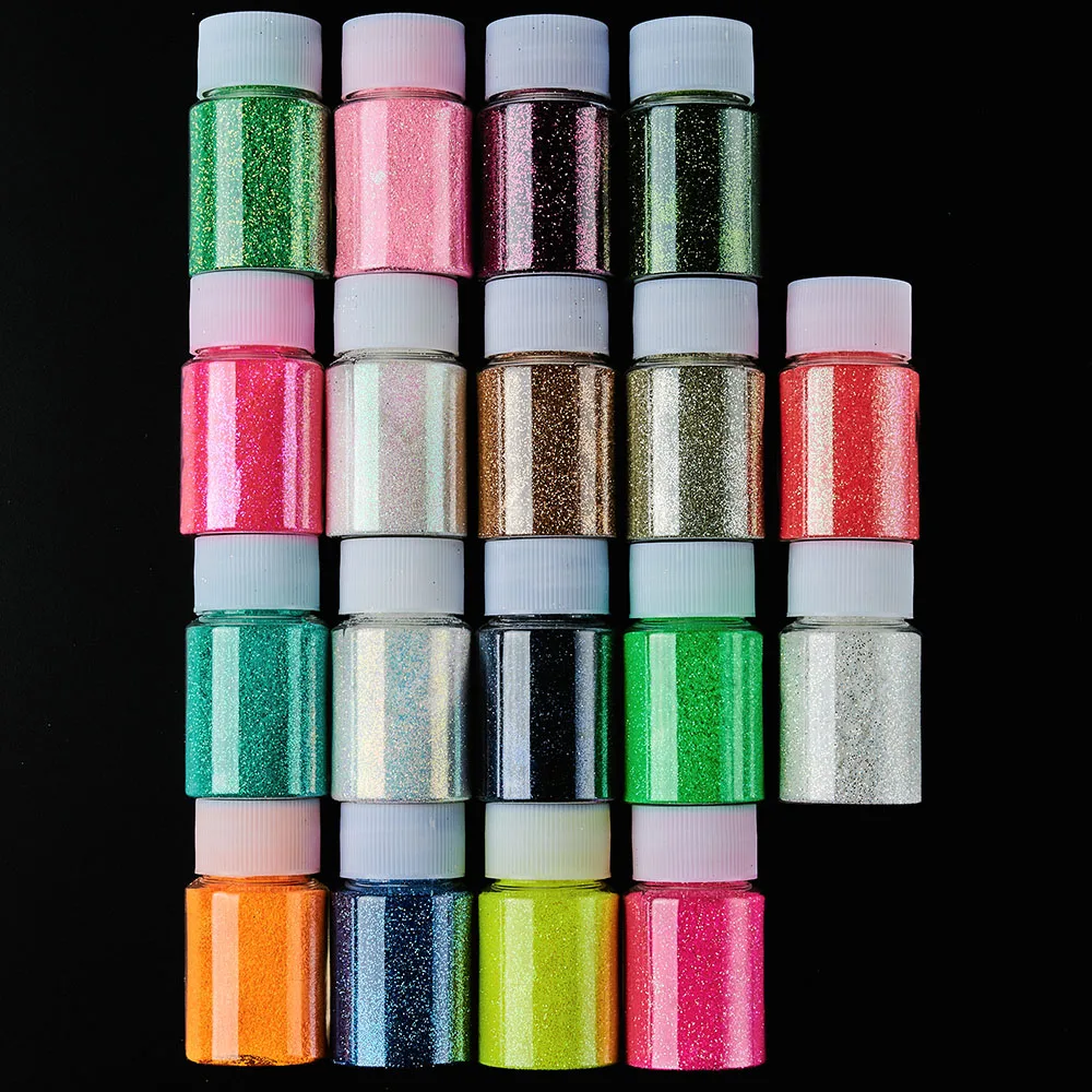 1Jar/30ml Holographic Nail Art Glitter Dust 18Colors 0.2mm Ultra-thin Fairy Sparkly Rainbow Powder Laser Fine Chrome Pigment