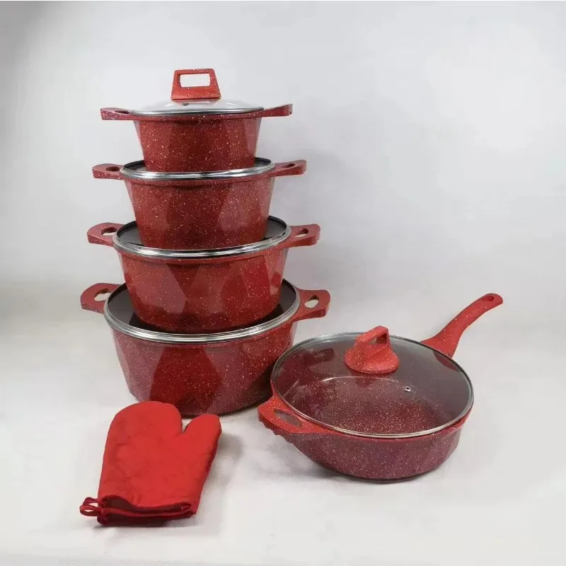 12-Piece Die-cast Aluminum Pots and Pans Non-stick Cookware Set with Heat-resnt Coating, Environmentally Friendly