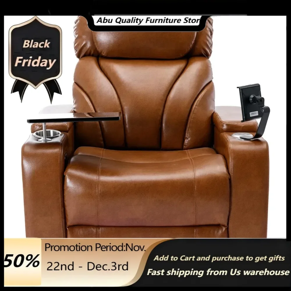 recliner，Power Motion Recliner PU Leather Reclining Chair w/Hidden Arm Storage,Swivel Tray &Cup/Pad Holder for Living Room,