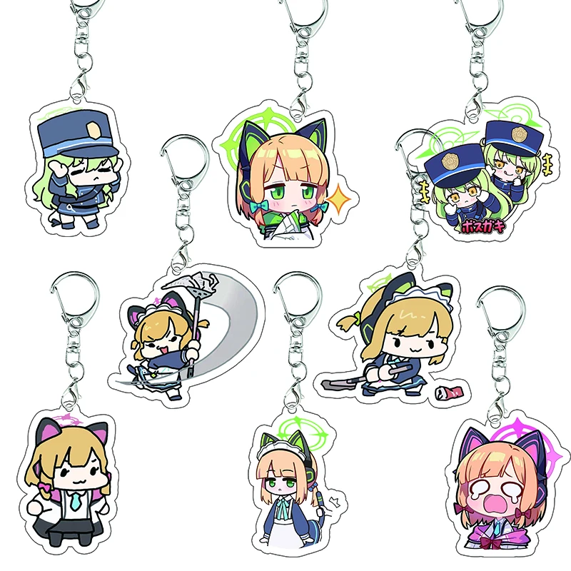 Chaveiro Blue Archive: Saiba Momoi, Saiba Midori Chibi - Personagens de Anime e Jogo Colecionáveis, Pingente para Bolsa, Chaveiro de Desenho Animado, Presente para Fãs