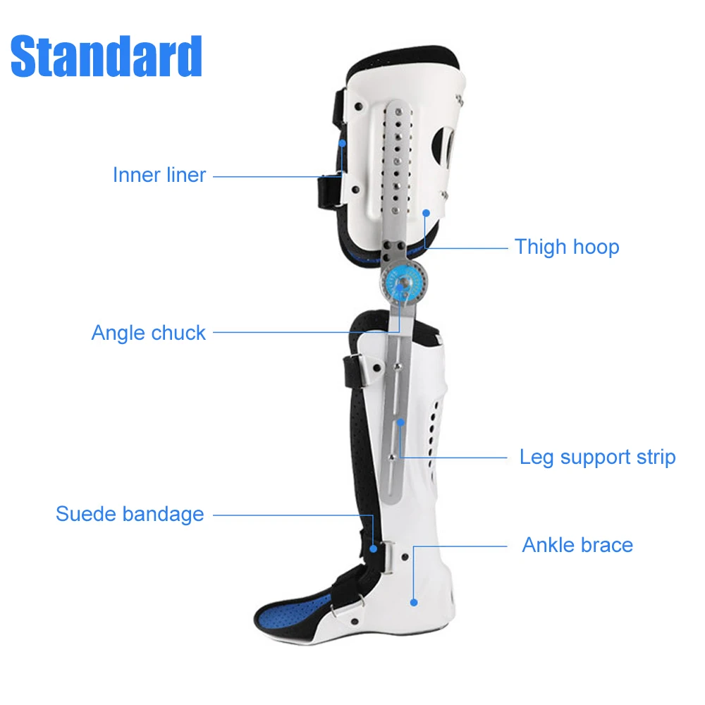 ROM Hinged Knee Foot Support Brace Orthosis Joint Stabilizer, Adjustable Post Op Knee Full Leg Immobilizer Protector Splint