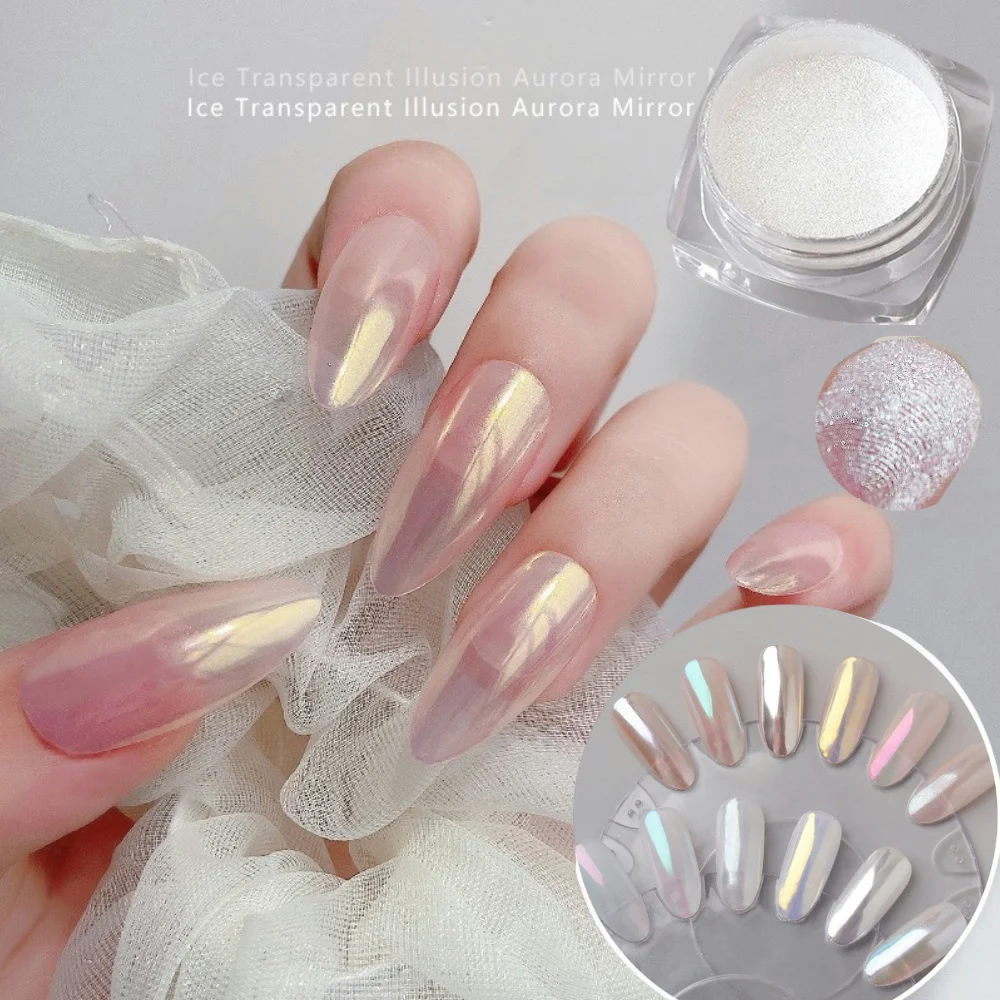 1Jar Ice Transparent Illusion Aurora Mirror Moonlight Powder Fine Sparkle High-Gloss Magic Mirror Powder Manicure Chrome Pigment