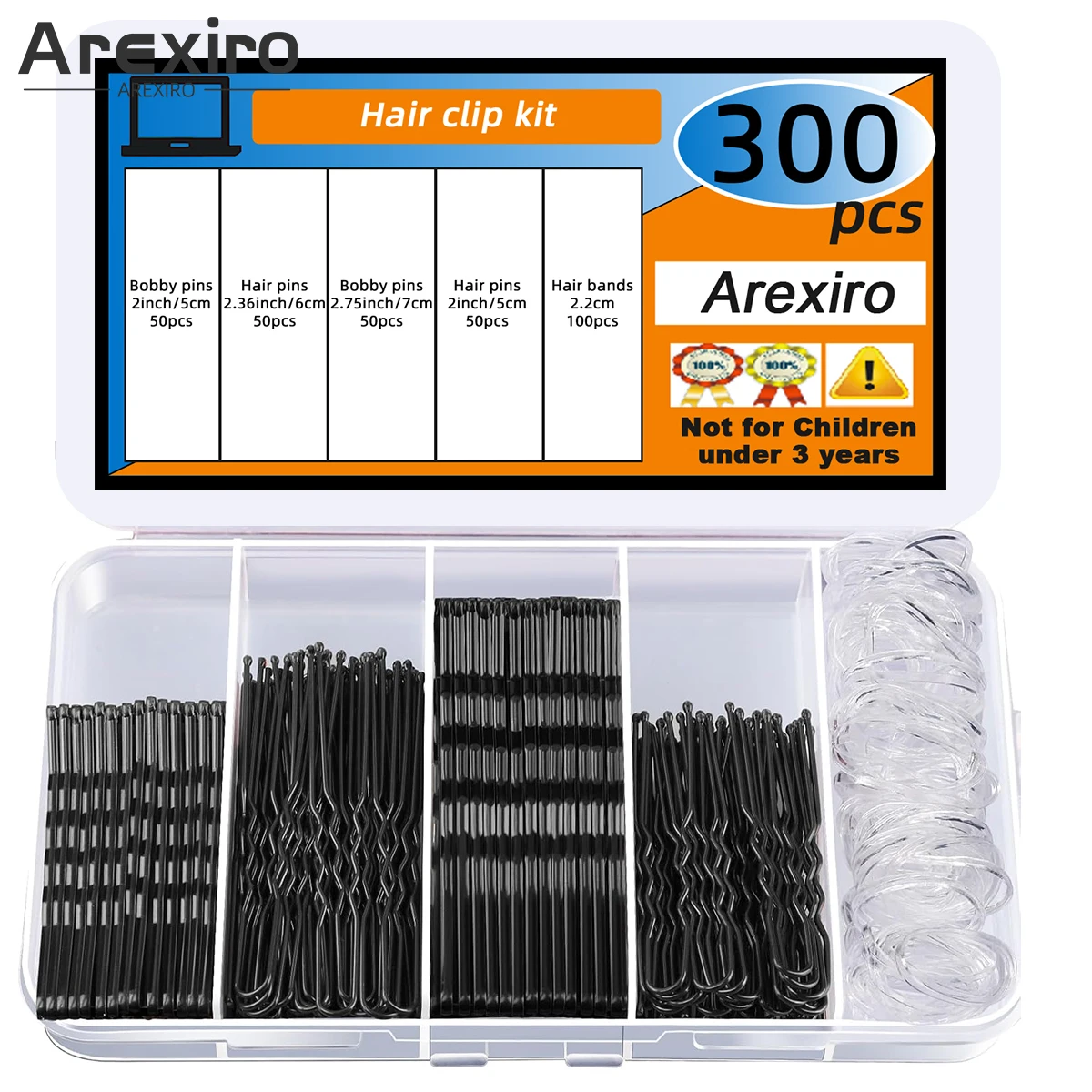 

300 шт. Блондинка Бобби Шпильки для пучков 2 "2,36" 100 Бобби Блондинка Волосы 2 "2,75" 100 Шпильок для волос для женщин 100 резинок для волос