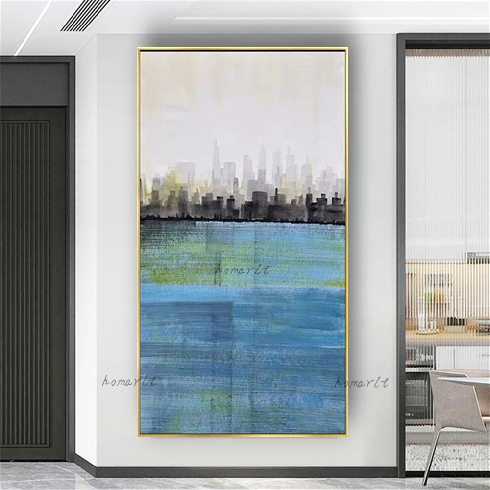 

100% Hand-Painted City Abstract Oil Painting On Canvas Cityscape Wall Art Picture From a Distant Perspective Living Room Mural