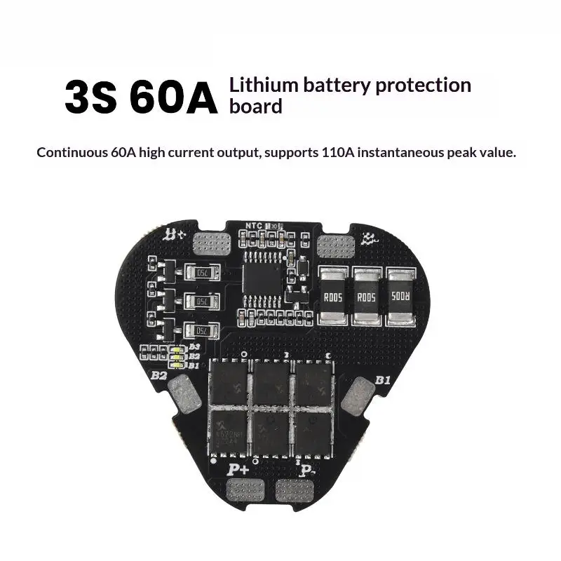 60A BMS for 3S 11.1V Li-Ion 18650 Batteries with Balance Function for Enhanced Reliability