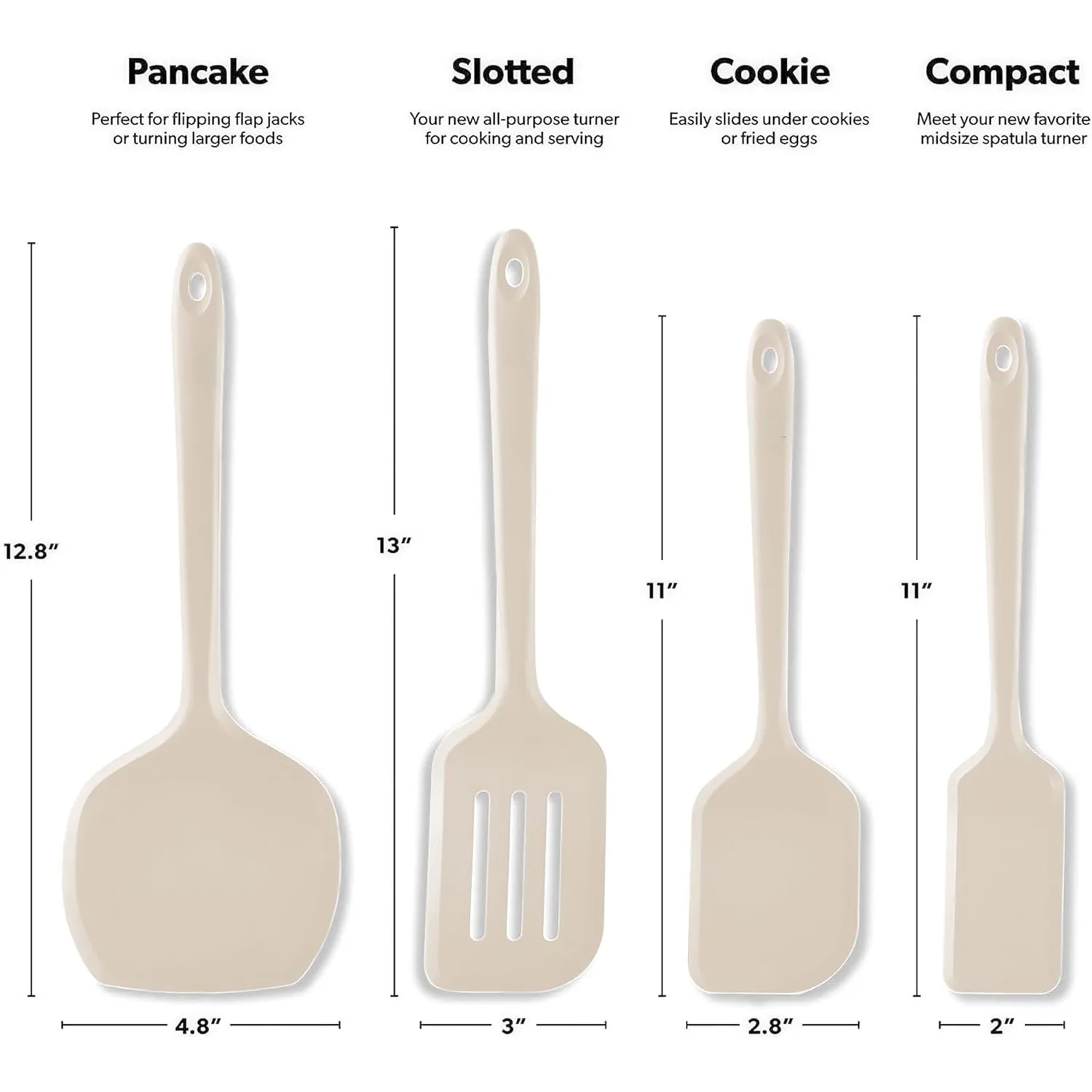 Silicone Flip Scooter Set - For Non stick Cookware -600 ° F Heat Resistant Bisphenol A (4 pieces, Clay)