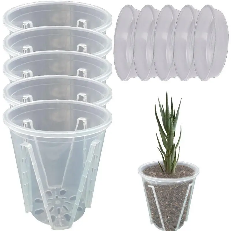 

5PCS Flower Pot Clear Orchid Planter Flowerpots Tray Root Breathable Growth Container Slots Garden Plant Pot Cup