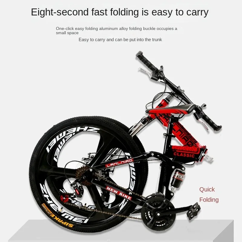 26 Inch Folding Mountain Bike Full Suspension MTB Dual Disc Brakes Downhill Bicycle 30 Speed Folding Cross Country bicicleta