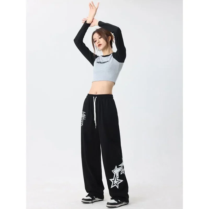 Korean Hip Hop Streetwear Oversize Jogging Sweatpants Women Elastic Waist Stars Wide Leg Baggy Casual Sports Trousers Y2k