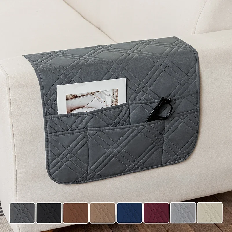 1PC Sofa Armrest Covers with Pockets Dust-proof Couch Arm Protector Armchair Hanging Bag Small Items Storage for Living Room