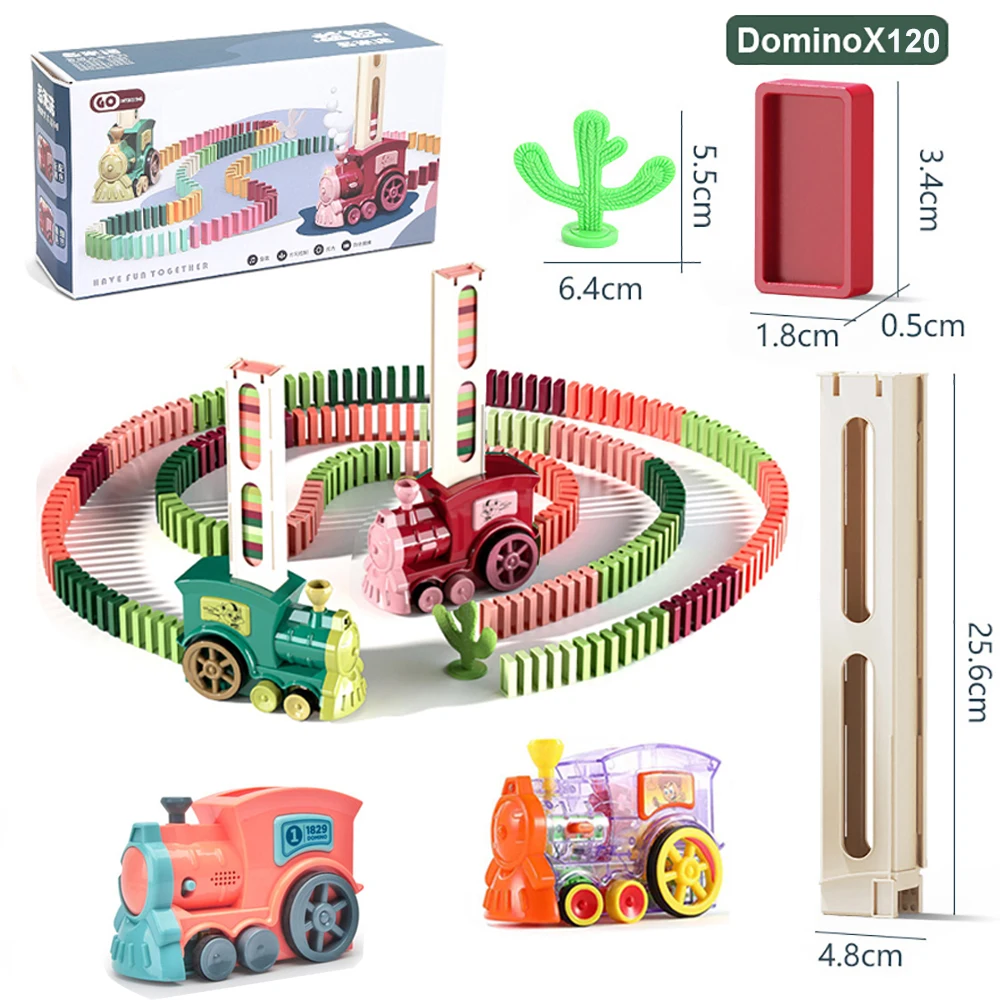 Kids Domino Train Car Set With Sound & Light Automatic Laying Dominoes Brick Blocks Games Stacking Game Educational Toys Gifts