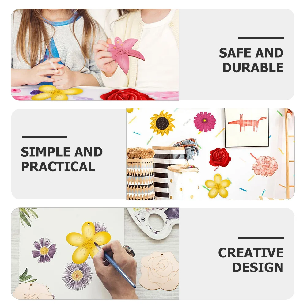 

1 Set Of Diy Wooden Slices Craft Painting Unfinished Flower Shape Wood Chips For Party Decoration Floral Cutouts Ornaments