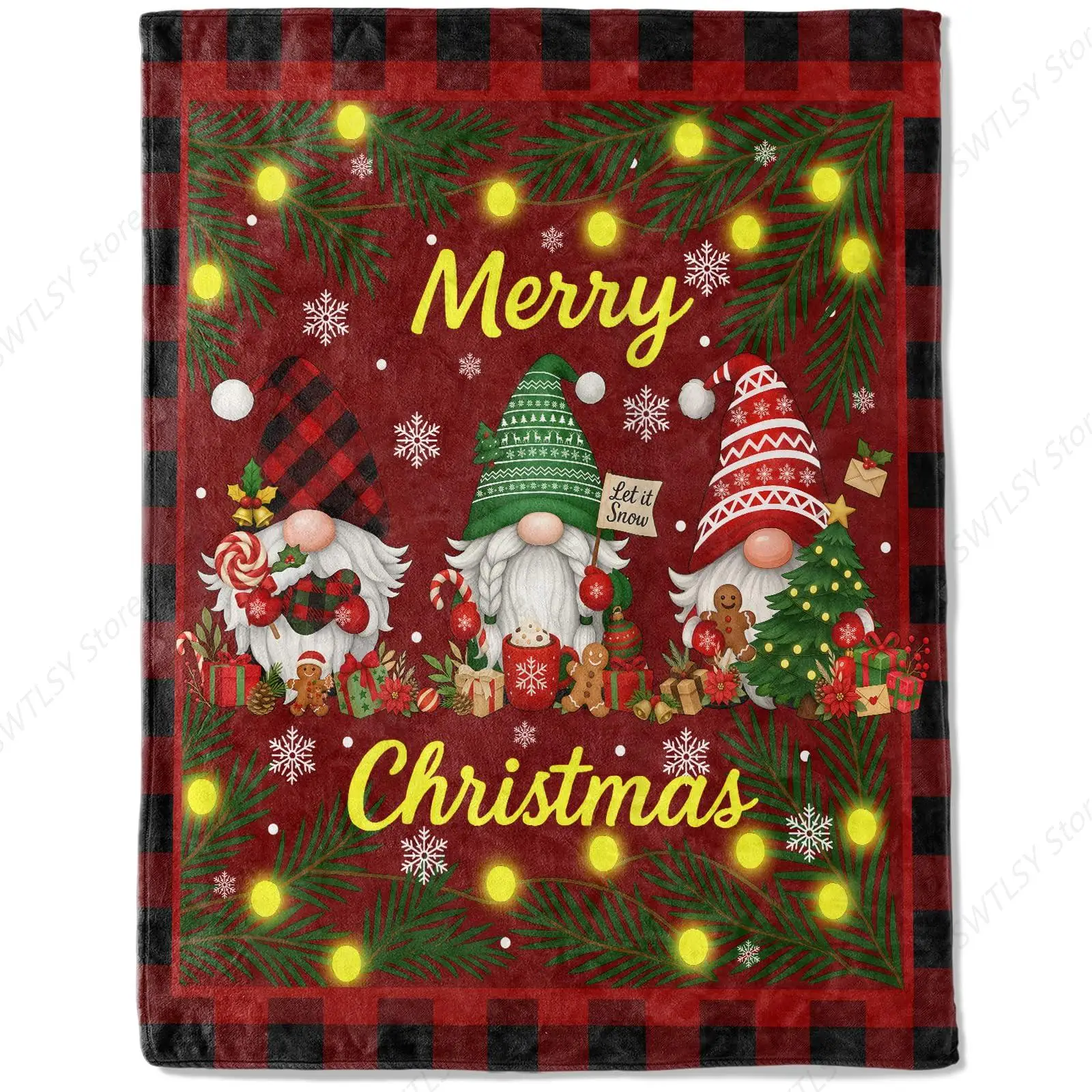 

Рождественское декоративное одеяло Gnome, украшение с принтом пряничного дерева и снежинки, мягкие фланелевые зимние одеяла
