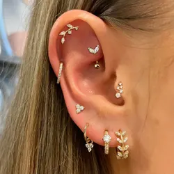 Rook Helix Tragus Lobe Ear Piercing Stud Earring for Women Zircon Hoop Earring Stainless Steel Cartilage Septum Piercing Jewelry