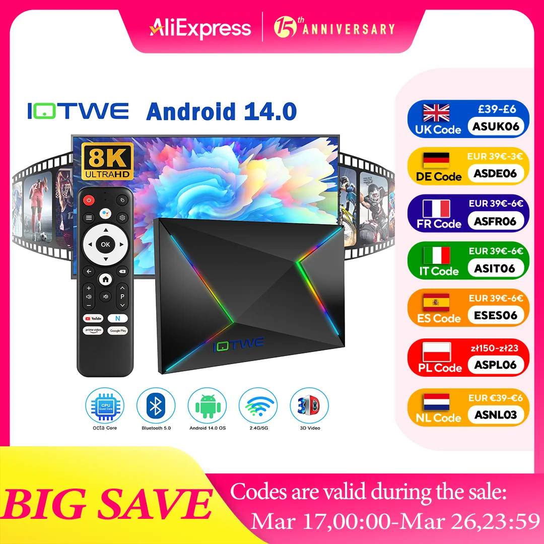 Nuova Smart TV BOX Android 14.0 WIFI6 64GB 4GB HDMI Lettore multimediale Netzwerk Octa Core