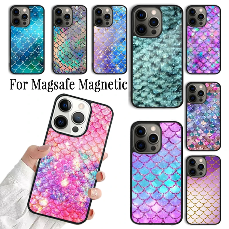 Coque Phone Case For iPhone 16 15 14 13 12 Mini 11 Pro Max Plus Magsafe Magnetic Wireless Charging Cover Mermaid Fish Scale