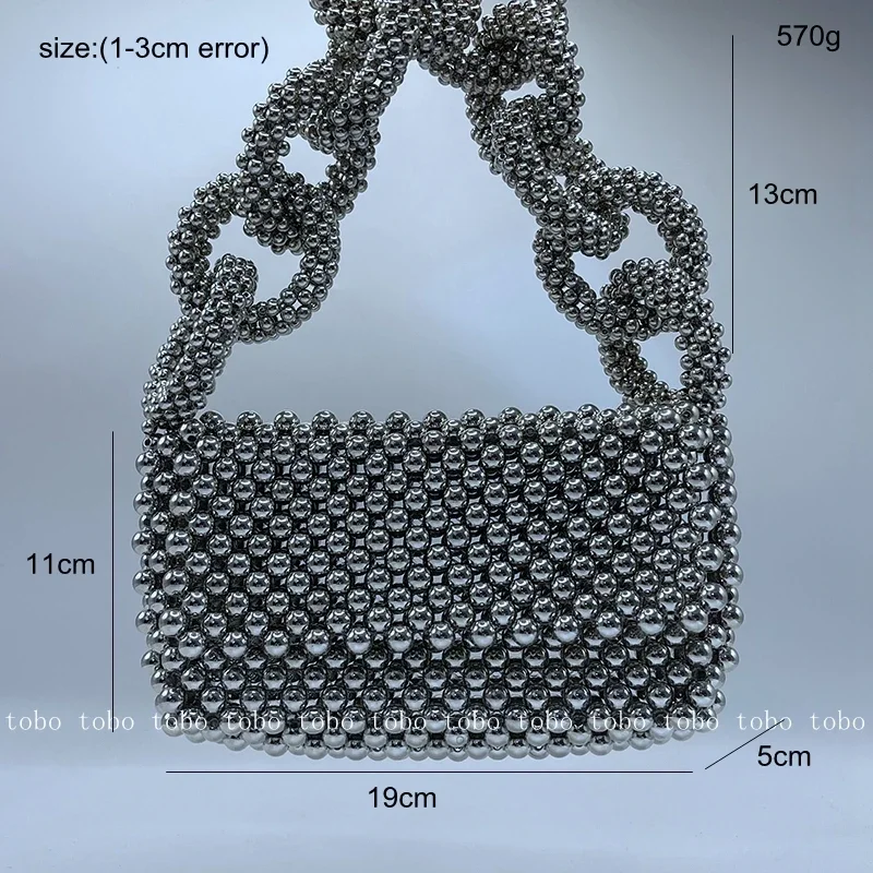 Luxury Silver Beaded Woven Women\'s Handbags 2023 Trend Bead Circle Chain Handle Flip Pockets Versatile Envelope Bags for Women