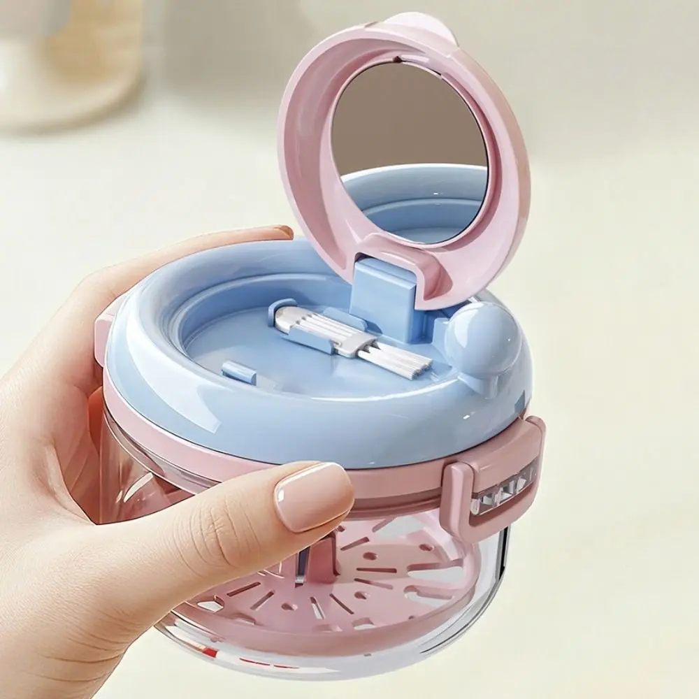 

2-in-1 Denture Cleaning Box Double Layer with Mirror Braces Storage Box with Strainer Hand Cranked Orthodontic Retainer Box