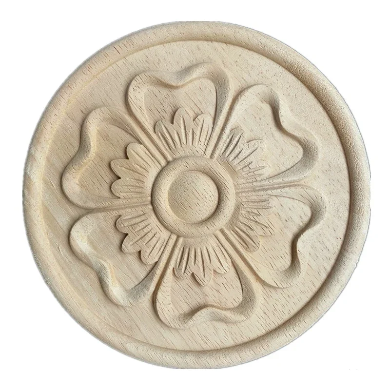 10-24cm Kawaii Carving Natural Wood Appliques for Furniture Cabinet Unpainted Wooden Mouldings Decal Decorative Figurines Craft