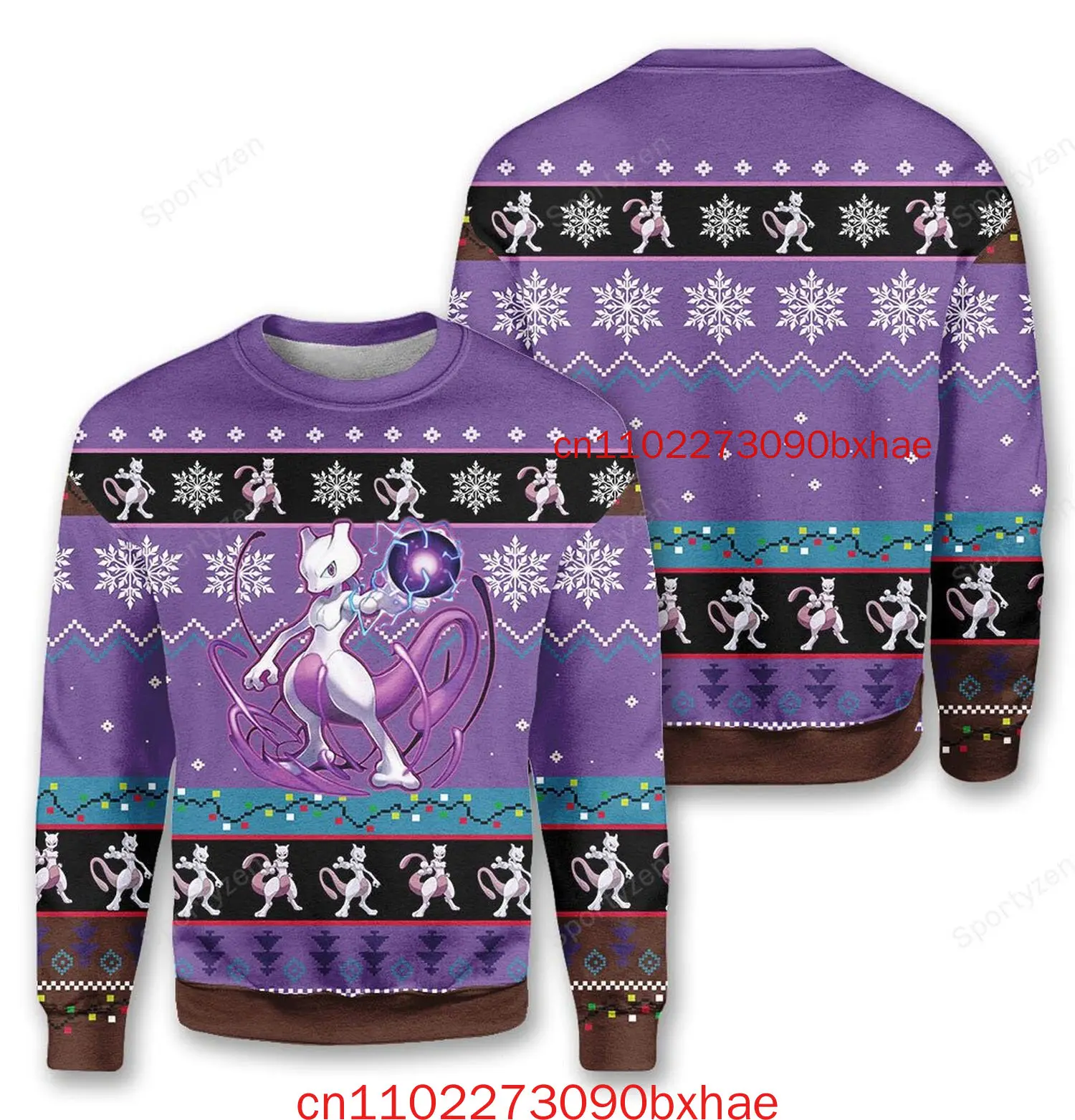 เสื้อคริสต์มาสลายโปเกมอน มิวทู พิมพ์ลายเต็มตัว ลาย 3 มิติ สำหรับผู้ชาย ผู้หญิง และเด็ก ฤดูใบไม้ร่วงและฤดูหนาว