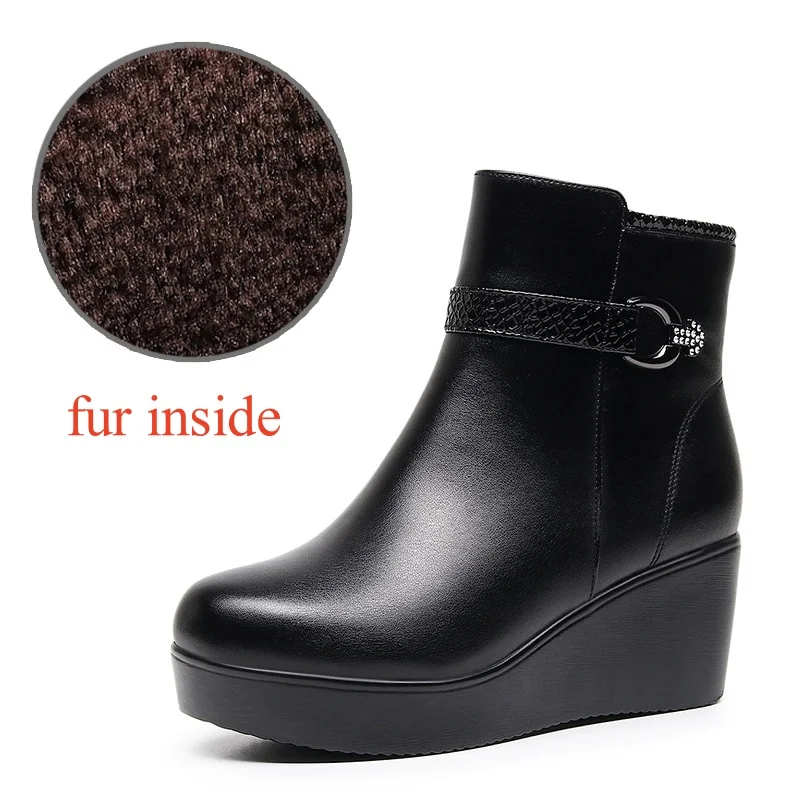 6cm Small Size 32-43 Comfortable Thick Bottom Platform Wedges Shoes Winter 2026 Med Heels Soft Leather Ankle Boots Office Mom
