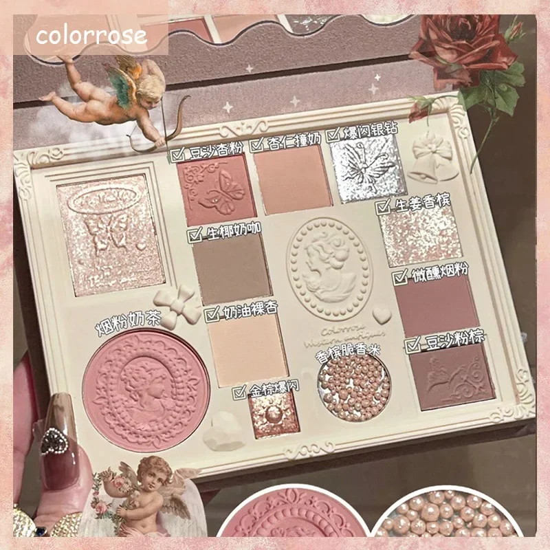 Colourrose Embossed Eyeshadow Palette Highlight Blush Makeup Palette Matte Pearl Waterproof Korean Makeup Rare Beauty Cosmetics