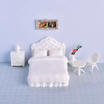Cama de muñecas 1:25, mesa de noche, silla, gabinete, florero, casa de muñecas, muebles de dormitorio, accesorios, casa en miniatura, decoración Interior