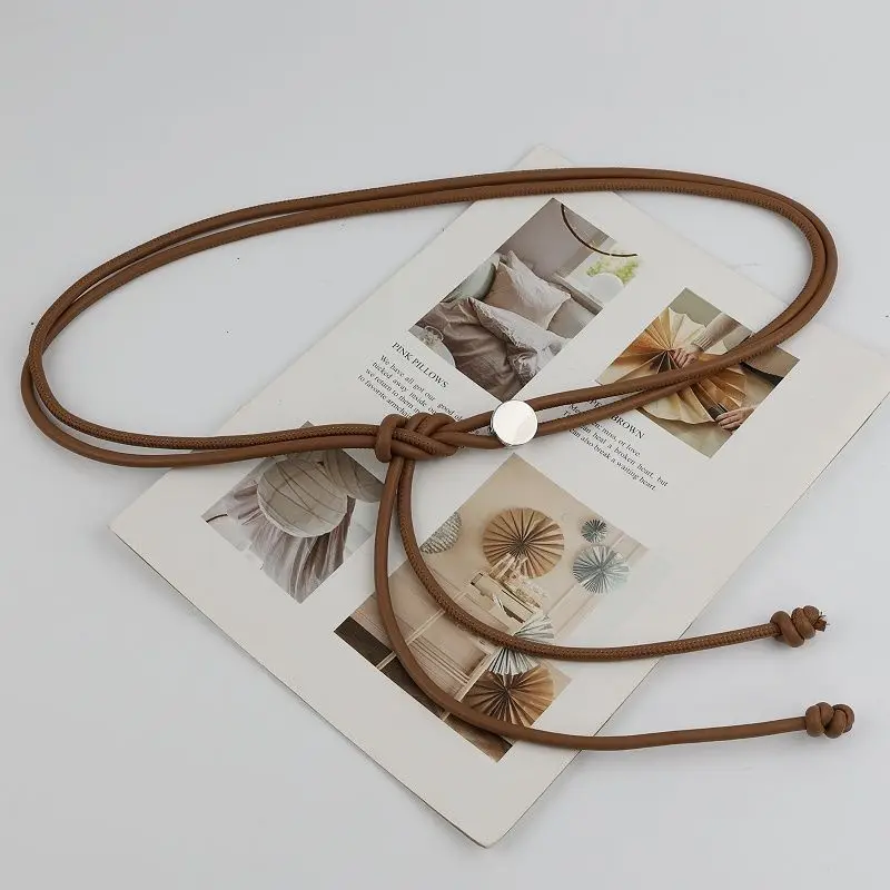 Универсальная веревка на талию для женщин летом с юбкой, модный регулируемый длинный тонкий ремень из мягкой кожи с украшением