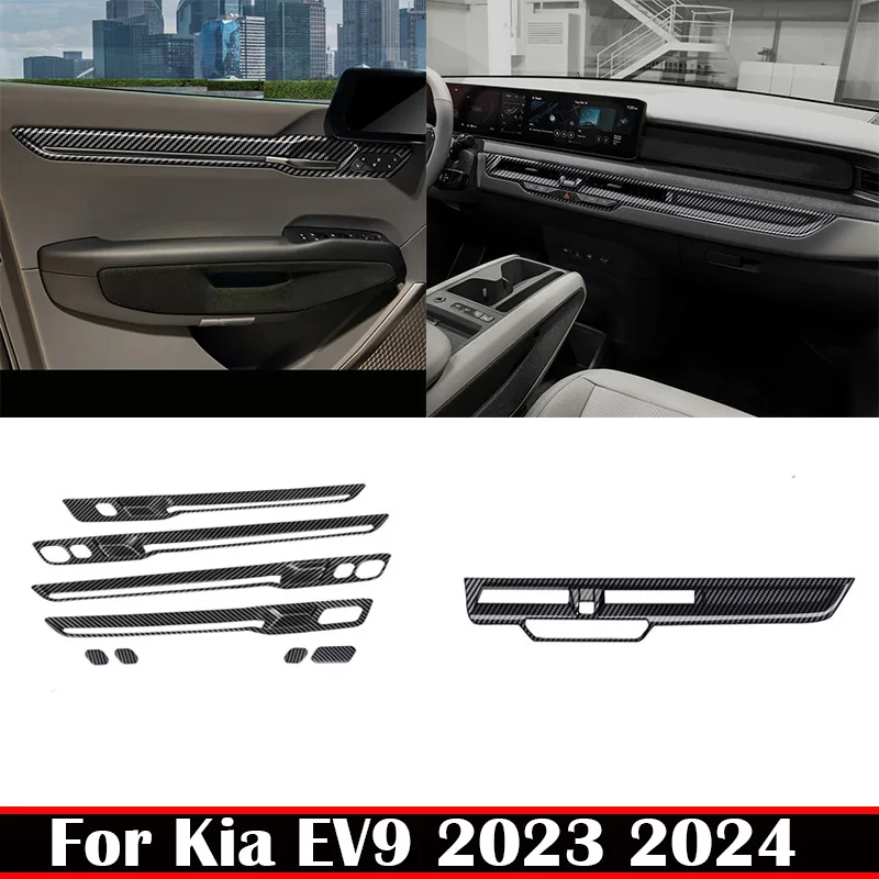 LHD For KIA EV9 2023 2024 ABS carbonfiber door armest panle front dashboard center conlose panle cover interior car accessories